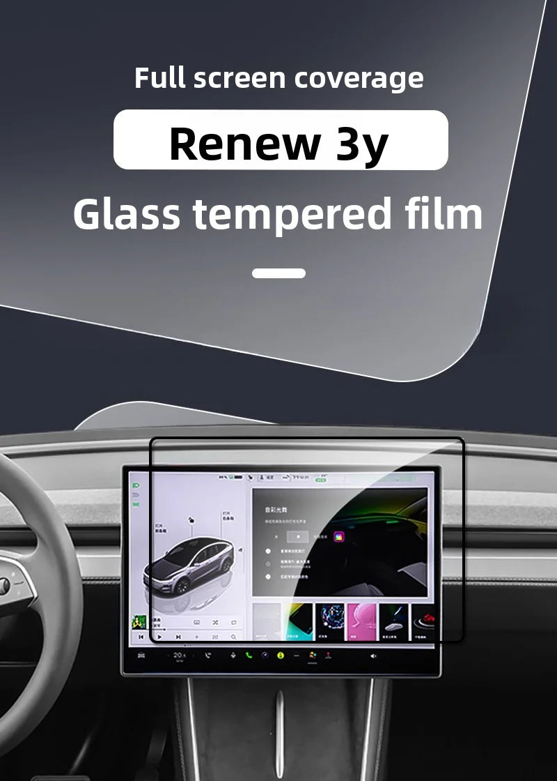 Glass Screen Protector for Tesla Refreshed Model 3 / Y Full Screen HD Clear Car Navigation Central Control Protective Film